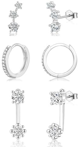 CERSLIMO 3 Paar Ohrringe Set für Mehrere Ohrlöcher, Ohrringe Stecker Silber 925 AAA Zirkonia Ohrstecker Set für Frauen Damen Mädchen