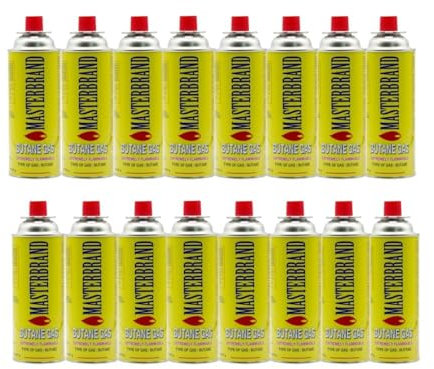 MASTER BRAND Butane Gas Bottles Canisters for Camping Heater, Cooker, BBQ (PACK OF 16)