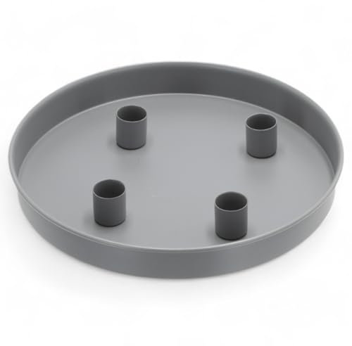 MIJOMA - Rundes Metall-Tablett Ø25cm, Ideal für Advent & Alltagsdekoration, Pulverbeschichtet, Mit 4 Magnetischen Stabkerzenhaltern für Kerzen Ø2cm, Individuell Arrangierbar (Betongrau)