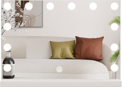 SensaHome Vanity Mirror Pro - Hollywood Make-up Spiegel mit 12 dimmbaren LED-Lampen, 3 Lichtstufen, 46x58 cm - Weiß