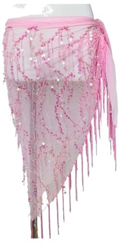 YMYGCC Bauchtanz-Kostüme, Pailletten, Quaste, Bauchtanz-Hüfttuch for Frauen, Bauchtanz-Taillenkette, Kostüm-Zubehör(Pink)