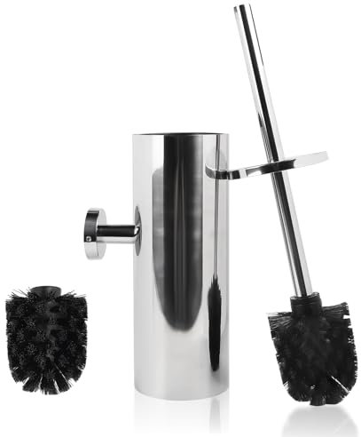EXLECO Acero Inoxidable Escobillas de Baño Pared Escobilla WC con Recambio Cepillo de Limpieza, Toilet Brush & Escobillero Soporte para Escobillas de Inodoro Kit de Accesorios Banho Espejo Plata
