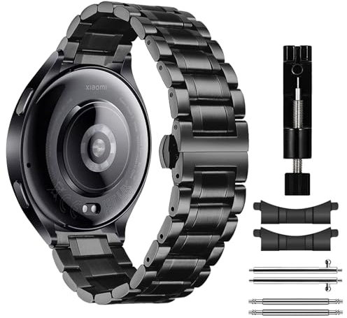 MiKoyi 22 mm Armband Kompatibel mit Xiaomi Watch S4/Redmi Watch 5 Active/Redmi Watch 5 Lite/Watch S4 Sport/Watch 2, Edelstahl Metall Uhrenarmband Band für Xiaomi Watch S3/Watch S1 Pro, Schwarz