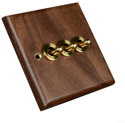 Retro-Wippschalter aus Walnussholz mit Messing-Mechanismus für lange Lebensdauer (3-Gang)