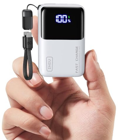 INIU Power Bank, 45W 10000 mAh Mini Chargeur Portable pour Ordinateur, Petit Batterie Externe Charge Rapide PD QC, Câble Solide USB-C in&Out, pour iPhone 16/15/14/13, Samsung, Google, iPad, Blanc