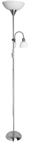 ARTE LAMP Stehlampe Moderne Deckenfluter mit Leselampe für Wohnzimmer, Silber, Weiß, E27, dimmbar, 28 x 28 x 177 cm