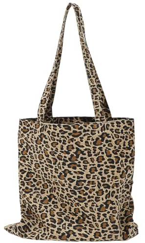 Garneck Leopardenmuster Tasche Aus Canvas Damen Schultertasche Mit Reißverschluss Leichte Einkaufstasche Für Arbeit Schule Strand Reisen Und Alltag Große Umhängetasche Für Frauen