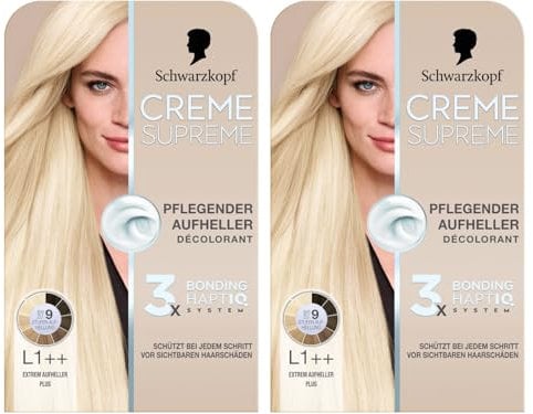Schwarzkopf Creme Supreme L1++ Extrem Aufheller Plus (2x 182 ml), pflegender Aufheller mit Serum und Haar-Maske schützt vor sichtbaren Haarschäden, mit Anti-Gelbstich Effekt