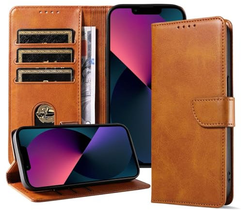 Vancle Case for iPhone 13 Phone Case, Flip Wallet PU Leather Phone Cover with [4 Card Slots] [Kickstand] Brown