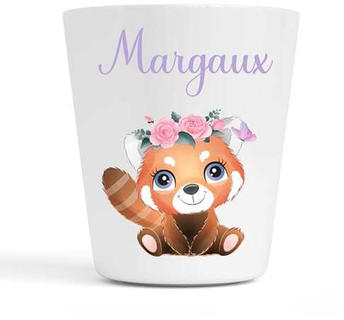 Gobelet en Plastique pour Enfants | Gobelet Personnalisé avec Nom |Verre Plastique Incassable Personnalisé (Panda roux Margaux)