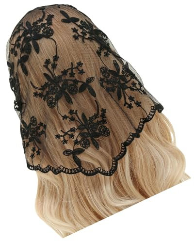 KMGDM Bestickter Spitzenschal, Dreieckstuch, Blumen-Stirnband, Spitze, Kopftuch, Bandana, Stirnband, eleganter Schal, 135 x 45 cm, für Damen, Schwarz , 135x45cm