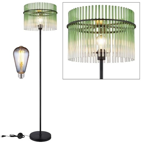Stehlampe Retro Stehleuchte Glasstäbe grün Wohnzimmerlampe Vintage Schlafzimmerleuchte, Metall, 1x LED 7W 720Lm warmweiß, DxH 38 x 152 cm