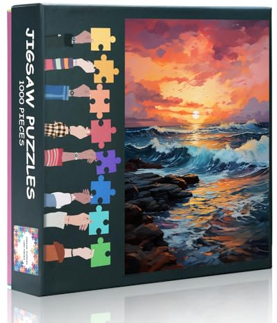 Sea Waves 1000 Stück Puzzles für Erwachsene - 70 x 50 cm herausfordernde Puzzles Ozean Sonnenuntergang Kunst, Home Decor Geschenk für Männer Frauen, Familie Spielabend Aktivität