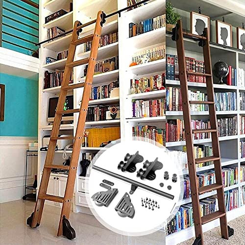 DRFGNF Libreria di ferramenta per Scale a Scomparsa Kit per Porta Scorrevole del fienile (Senza Scala), Binario Mobile con Tubo Tondo da 3,3-20 Piedi per casa/Interno/soppalco, con Ruote a rulli PE