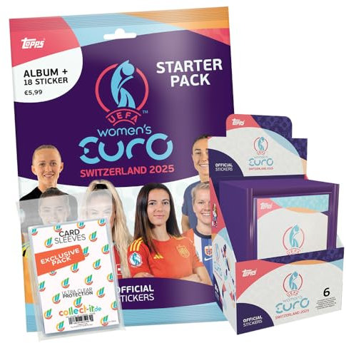 Bundle mit UEFA Women's EURO 2025 Switzerland - Sammelsticker - 1 Display (50 Tüten) + Starter + Exklusive Collect-it Hüllen