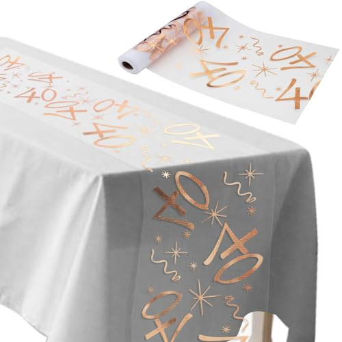 ddckj Chemin de Table Anniversaire 40 Ans 28CM x 10M Chemin de Table Joyeux Anniversaire Deko Or Rose pour 40 Femme Homme Décoration Fête Table Fille Garçon Décoration Party