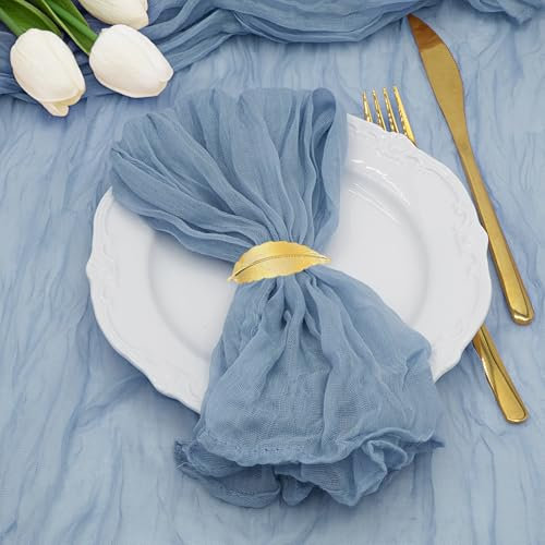 LUKDUNG 12 Stück Servietten, Boho Gaze Käsetuch Servietten 50 x 50 cm, Mullservietten für Party Hochzeiten Zuhause Brautpartys Tischdekorationen, Staubiges Blau