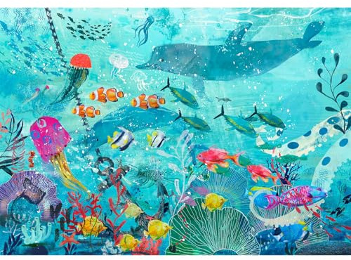 Under The Sea Backdrop Watercolor Blue Underwater Scene Marine Animals Photography Background Under The Sea Coral Reef Tropical Ocean Panoramic Seascape Backdrop for Kids Children Photo Props 7x5ft