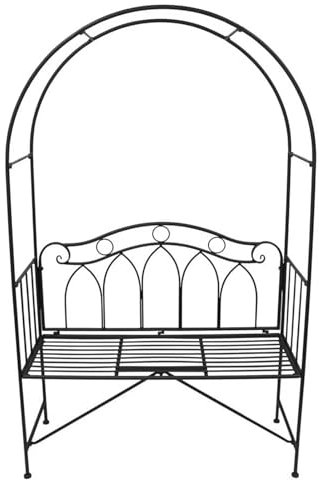 JINGSHIQIAOPL Gartenlaube mit Gartenbank, Metallbogen für Kletterpflanzen und 2-Personen Sitzbank Garten, Schwarzer Gartenbogen für Rasen, Terrasse und Garten, Max. Belastung 100 Kg