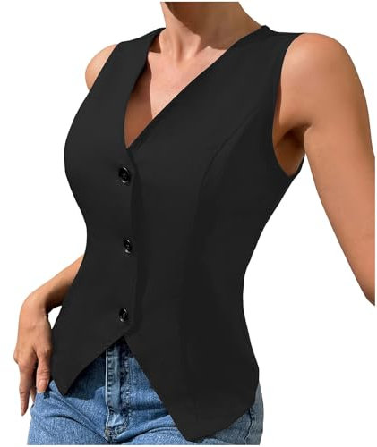 Blazer Vest for Women Trendy Dressy Business Casual Summer Button Down Sleeveless Work Suit Waistcoat Tops