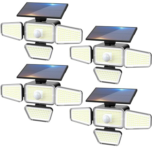 Peasur 4 Stück Solarlampen für Außen mit Bewegungsmelder, 318 LED Solarleuchten Aussen, IP65 Wasserdicht Solar Aussenleuchte für Garten Balkon Garage Zaun