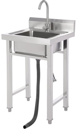 Edelstahl Spülbecken, Mobile Spüle 50x50x93cm, Freistehendes Waschbecken für den Außenbereich, Kommerzielle Edelstahlspüle mit Wasserhahn, Edelstahl-Küchenspüle für Restaurant, Küche, Außen