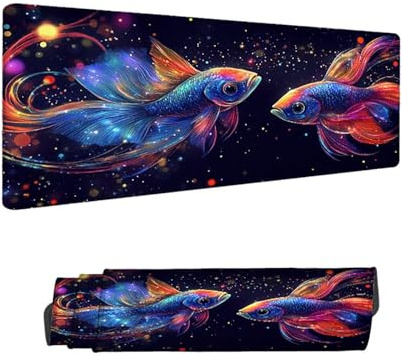 Gaming Mauspad XXL 1400x600x3 mm, Farbe Mousepad Groß mit Vernähte Kanten, Gaming Mousepad Goldfisch mit Verbessert Präzision und Geschwindigkeit, Schreibtischunterlage für Home, Büro Zubehör H-909
