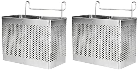 Qezodsx 2X Stainless Steel Chopsticks Holder Hanging Cutlery Drying Basket Tableware Drainer with Hooks Kitchen Utensil(A)