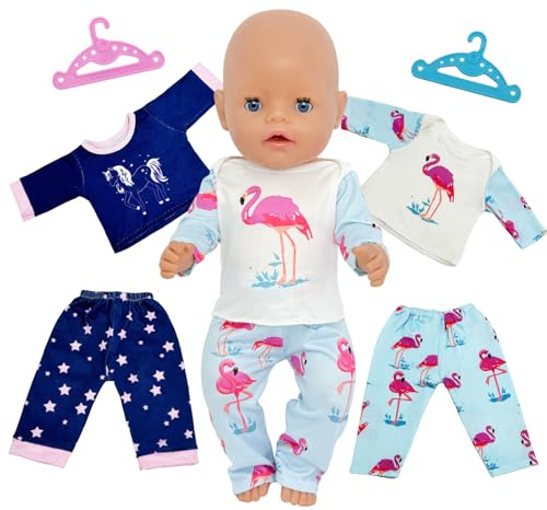 Puppenkleidung für 35-43cm Baby Puppen, 6 Stück 14-18 Zoll Süßes Puppenkleidung Outfit, 1 Blaues Pony 1 Weißer Vogel 2 Kleiderbügel Neue 43cm Puppen Outfit puppenkleidung Zubehö Geschenke für Mädchen