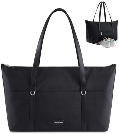 LOVEVOOK Sporttasche Damen, 40L Reisetasche aus Polyester, Wasserdicht, 3 Fächer mit Schuhfach, Modern, 55x45x30 cm (Schwarz, M)