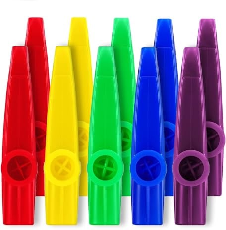 ffalstaff Kit 10 Kazoo Colorati in Plastica Resistente - Ideale per Bambini e Adulti (5 colorazioni differenti - Blu, Viola, Giallo, Rosso, Verde) (10 Pezzi)