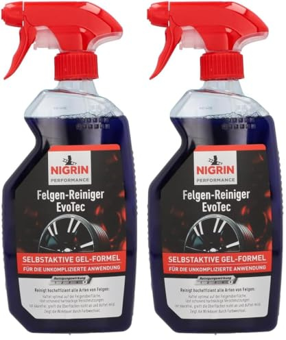 NIGRIN Felgen-Reiniger EvoTec hocheffektive Reinigung Aller Arten von Felgen, integrierter Wirk-Indikator, selbstaktiv, säurefrei, blau, 500ml (Packung mit 2)