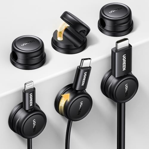 UGREEN 6 Stück Magnetische Kabelhalter Selbstklebend Kabelclips 360°Drehbar | 360°Drehbar, Magnetische Design, Geeignet für eine Breite Palette von Oberflächen, Kompatibel mit Kabeln bis zu 7,5 mm