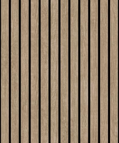 Hexoa Papier Peint Bois et Rayures Noires Verticales - Made in France - 53x1000