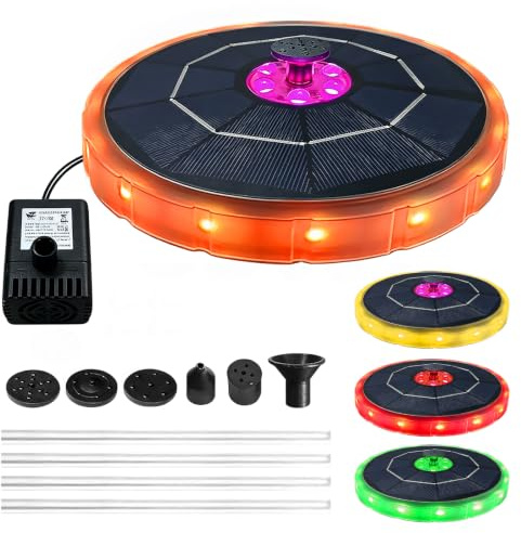 3.8w Solar Springbrunnen Für Außen, Led Solar Springbrunnen, Solar Teichpumpe Mit Led, Solarbrunnen Für Garten, Mit Buntwechsel-Licht Solar Für Garten Und Teich Deko, 180mm, 100-200l/H