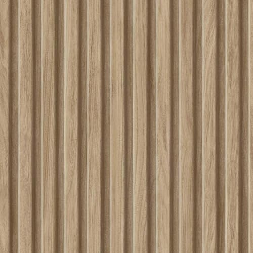 Fine Decor Wooden Slats Wallpaper – Realistic Slat Wall Effect – 3D Style Timber Panel Wallcovering for Lounges, Bedrooms & Hallways – Smooth Matte Finish, Natural FD44159 (10.05m x 53cm)