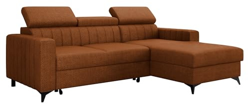Ecksofa Kiarge mit Bettkasten, Einstellbare Kopfstützen, Sofa mit Schlaffunktion, Polsterecke, L-Form Couch mit Bettfunktion, Eckcouch für Wohnzimmer, Wohnlandschaft (Flow 09 Seite: Rechts - 2r+LC)