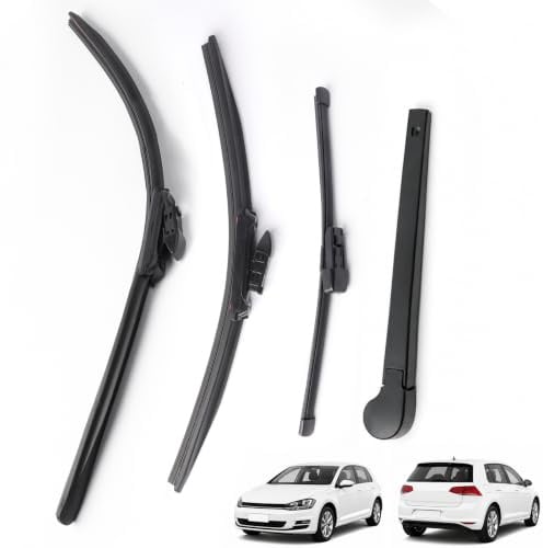 Juego de Limpiaparabrisa Delantero y Trasero con VW Golf 7 VII 2012-2019 | 2 Hojas de Repuesto Delantero + 1 Limpiaparabrisas Escobillas Trasero de Coche + 1 Brazos de Limpiaparabrisas con VW Golf 7
