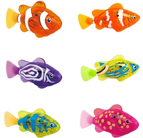 AHXHA Robo Fish Katze Spielzeug, 6 Stück Elektronischer Haustier Fisch, Roboter Fisch, Elektrische Fische mit Leuchtende, Schwimmende Fische Spielzeug, Poolspielzeug für Kinder (6 Stück)