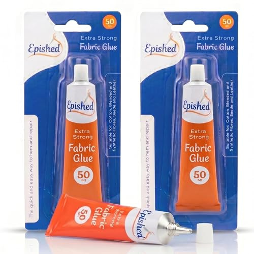 Fabric Glue 2 x 50ml – Extra Strong No Sew Fabric Adhesive for Clothes, Upholstery, Textile, Felt, Badges, Cotton, Synthetic Fabrics, Suede & Leather – Quick Dry Permanent Bond