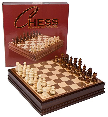 Catherine Chess Inlaid Wood Board Game with Wooden Pieces - 15 Inch Set