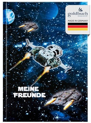goldbuch 43570 Freundebuch Raumschiff, Freundschaftsbuch DIN A5, 72 illustrierte Seiten, für Kita, Hort und Grundschule, für Beste Freunde in der Schulzeit Kunstdruck laminiert, Dunkelblau, 15 x 21 x 1.5 cm