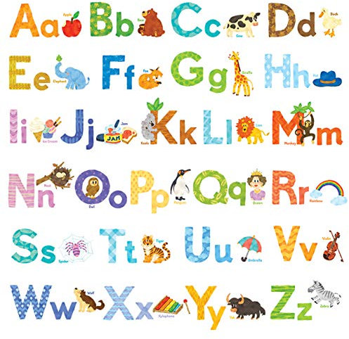 DECOWALL DW-1608S Aquarell Tiere Englisch Alphabet Wandtattoo Wohnzimmer Schlafzimmer Kinderzimmer