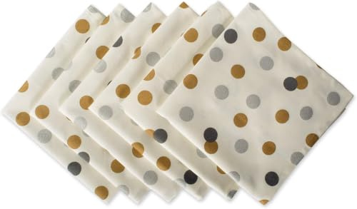 DII Holiday Dining Table Linen Metallic Fabric Kitchen Décor, Christmas Napkin Set, 20x20, Silver & Gold Polka Dot Confetti, 6 Piece