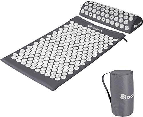 TecTake Acupressure Mat and Pillow Set, Mat (LxW): Approx. 74 x 43 cm, incl. Carry Bag - Different Colours - (Gray | No. 402813)