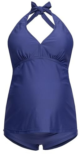 Herzmutter Umstandstankini-Schwangerschaftstankini - Neckholder-Badeanzug für Schwangere - Zweiteiler-Bademode - 7100 (XL, Blau)