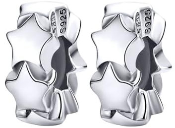 Abalorios de Navidad, 2 piezas de plata de ley 925 auténtica, diseño de estrellas y flores, espaciadores de cristal para pulsera Pandora, dije del día de la madre (estrellas), Cristal, Crystal