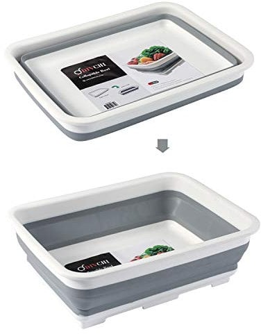 DIVCHI Folding Washbasin Collapsible Washing Up Bowl Retractable Portable Thickened Travel Washbasin Wash Foam Foot Travel Outdoor Car Laundry Washing Basin (Grey/White)