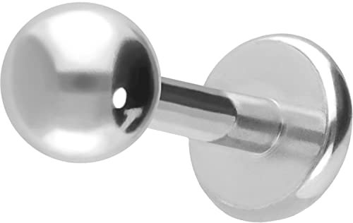 PIERCINGLINE Titan Labret Stecker KUGEL Piercing Ohr Lippe Nase Weißgoldfarben 2,5 x 1 x 6 mm