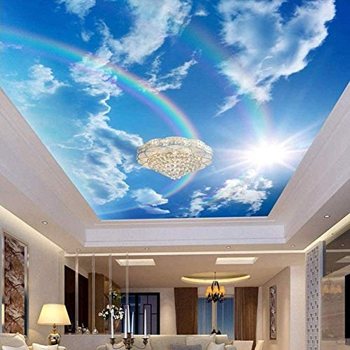 XiuTaiLtd Deckendekor 3D Wallpaper Wandbilder - Blauer Himmel Weiße Wolken Regenbogen Foto Wandbild Wohnzimmer Cafe Bar Küche Tapete-450x315 CM